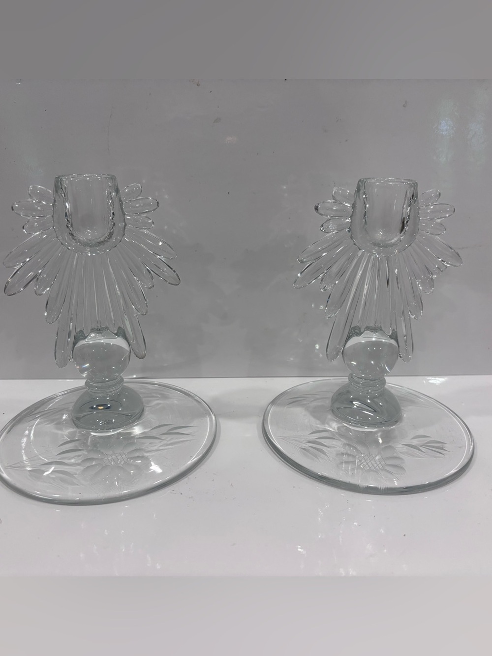 EUC Matching Sunburst Crystal Glass Candle Holders Candlestick Holders